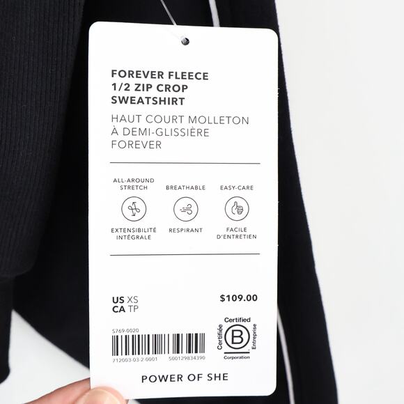 NWT Athleta Forever Fleece 1/2 Zip High Hip Crop Piping Sweatshirt Black Size XS - Picture 9 of 10